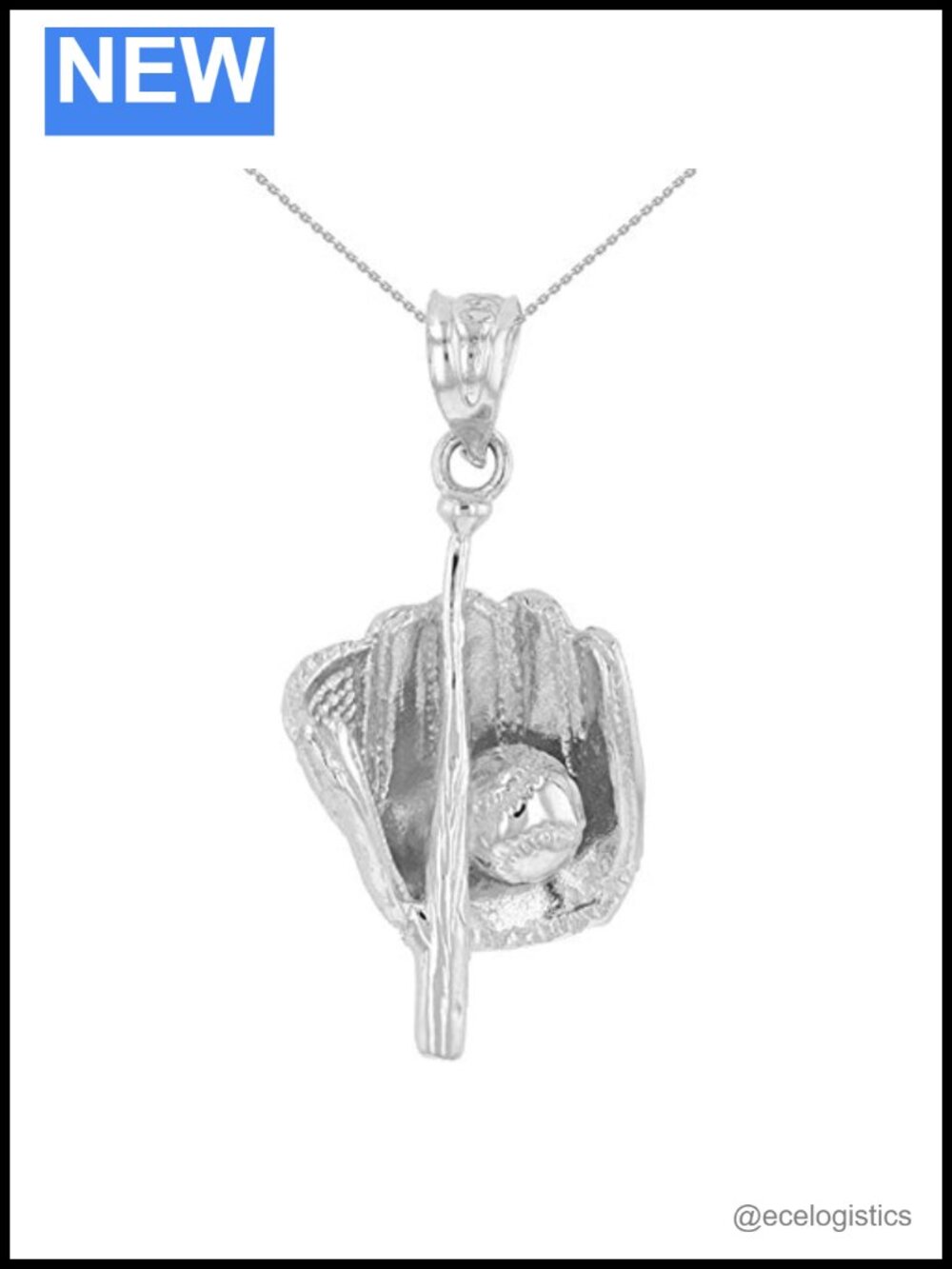 Sterling Silver Baseball Bat Glove Pendant Necklace